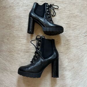 Faux leather black heeled boots